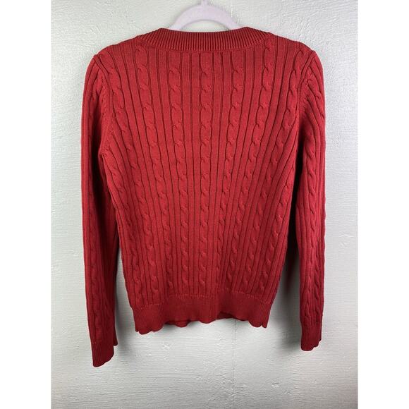 Chaps Women’s Red Cable Knit Cotton Sweater Size Large V Neck - Picture 2 of 4